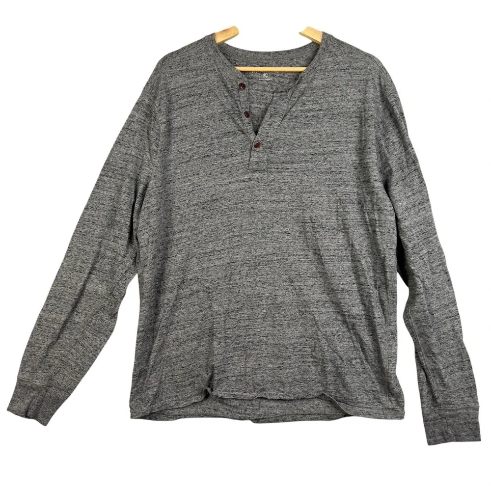 Mercantile J.Crew‎ Men's Y-Neck Pullover Tee Shirt Gray Henley XL 100% cotton